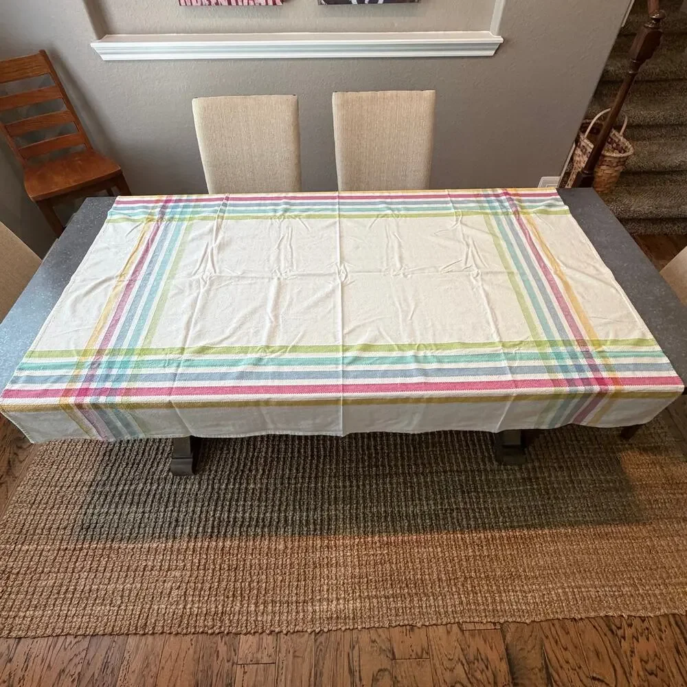 Casual Park Manor Pastel Plaid Striped Cotton Tablecloth Spring Summer Linens